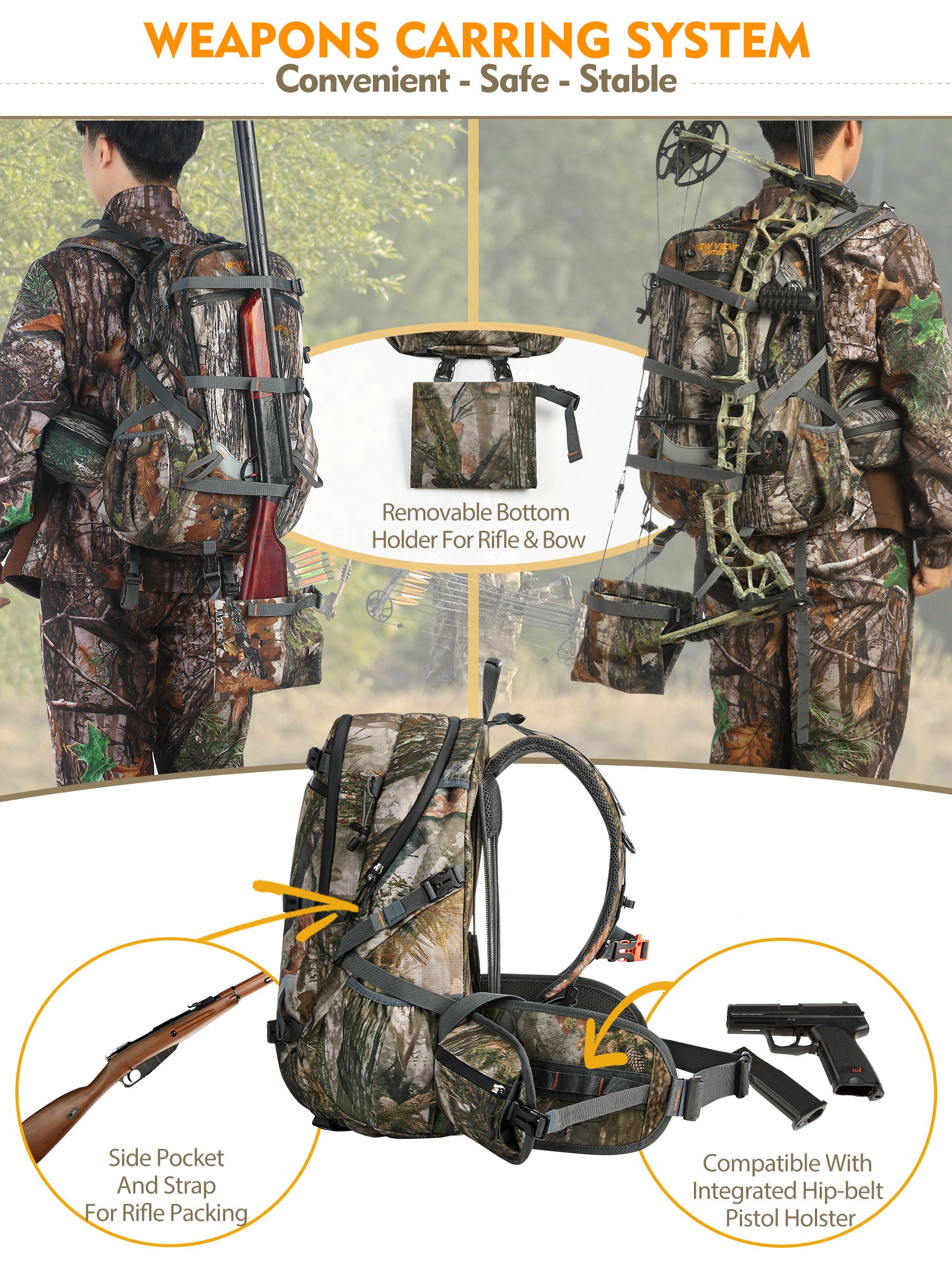 35L 2130cu Hunting Backpack for Men with Rifle Holder and Rain Cover