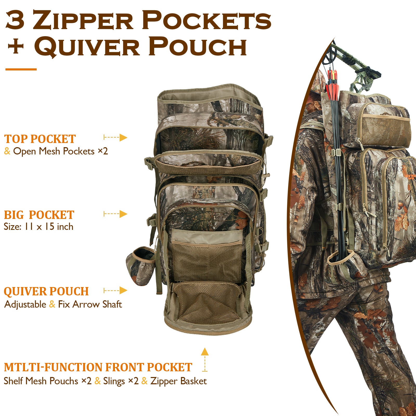 Lightweight Bow Hunting Backpack with Bow Holder