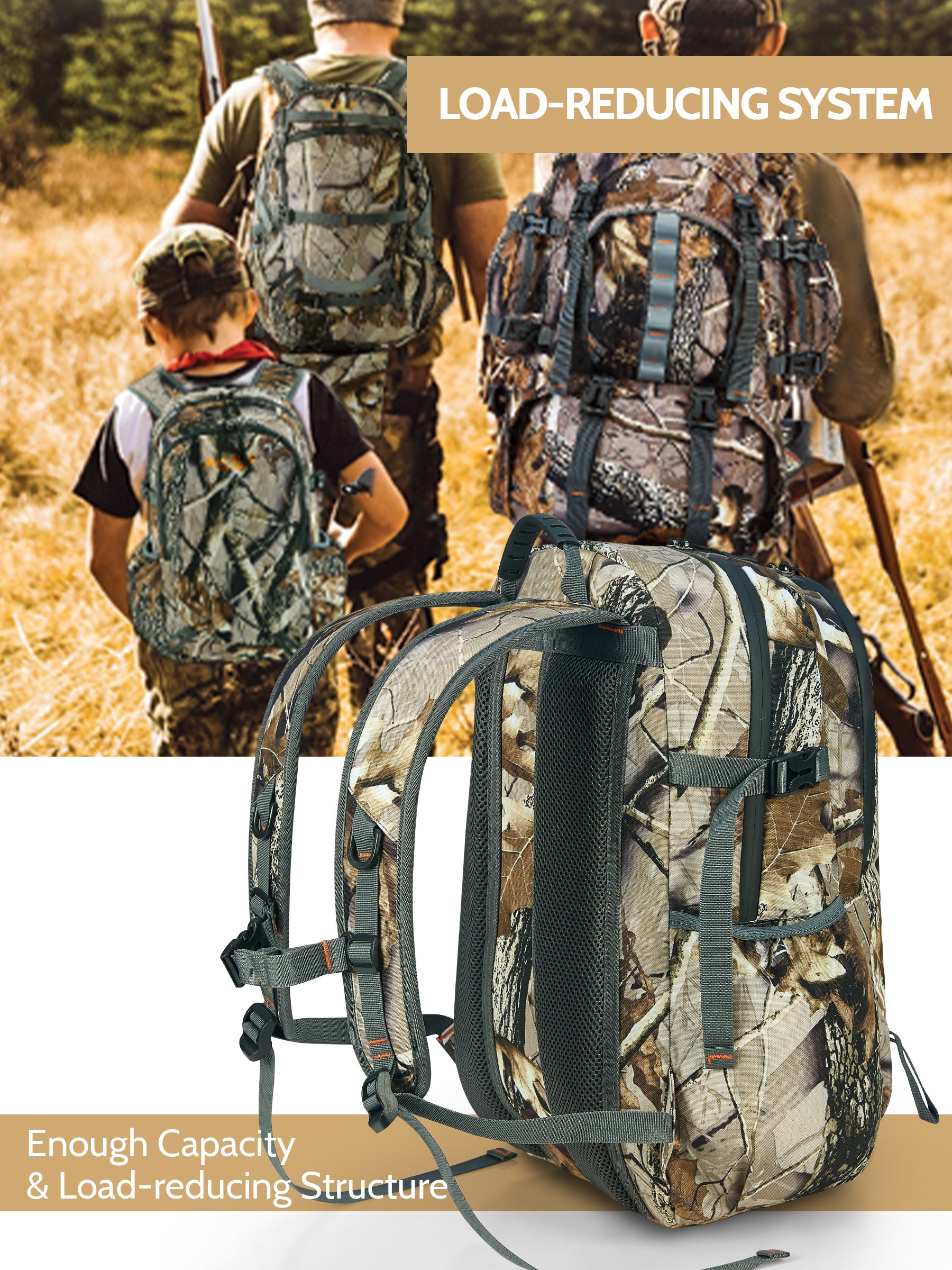 30L Camo Hunting Backpack for Kids