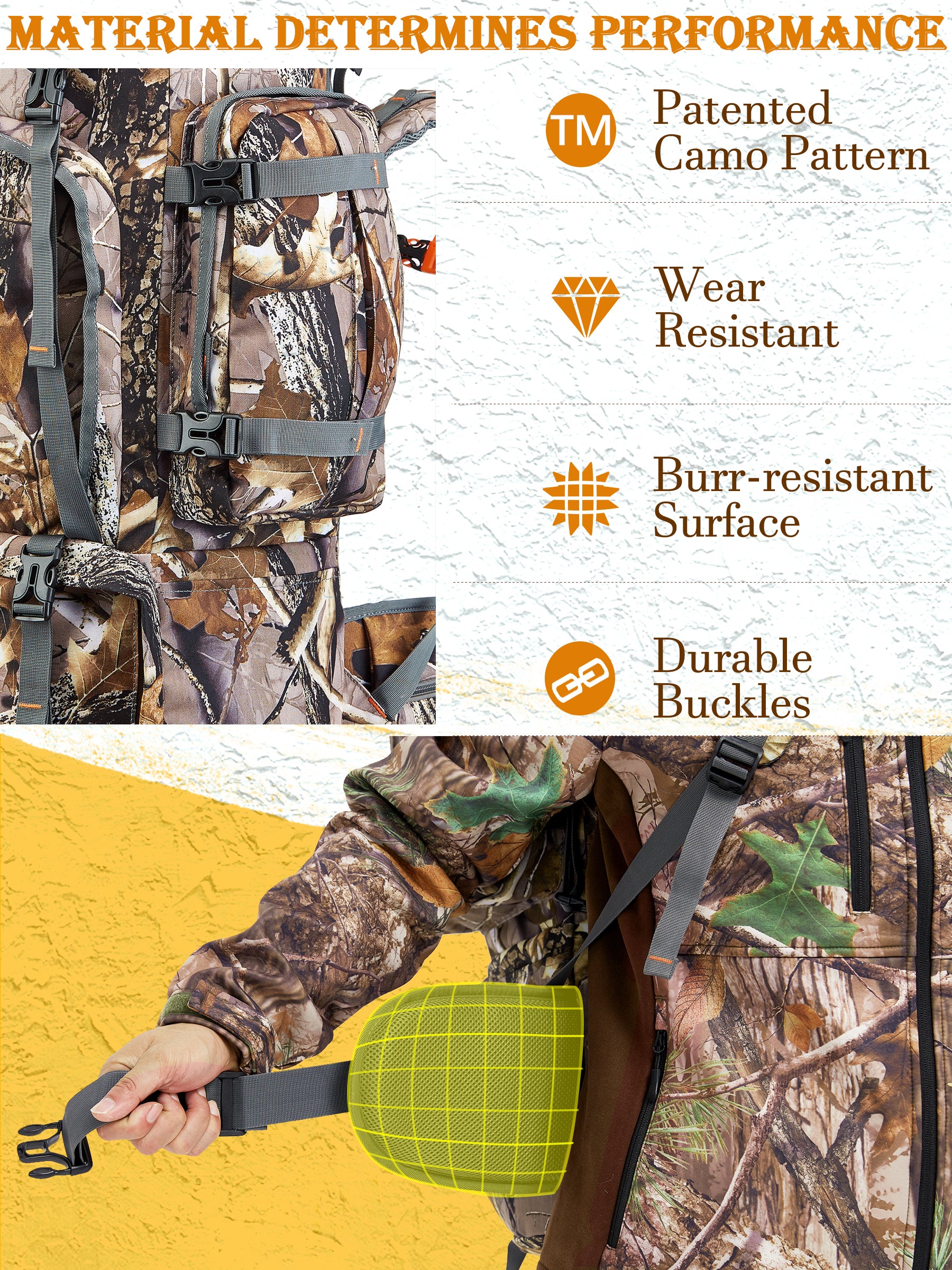 80L Load Reducing Camo Hunting Backpack With Rain Cover