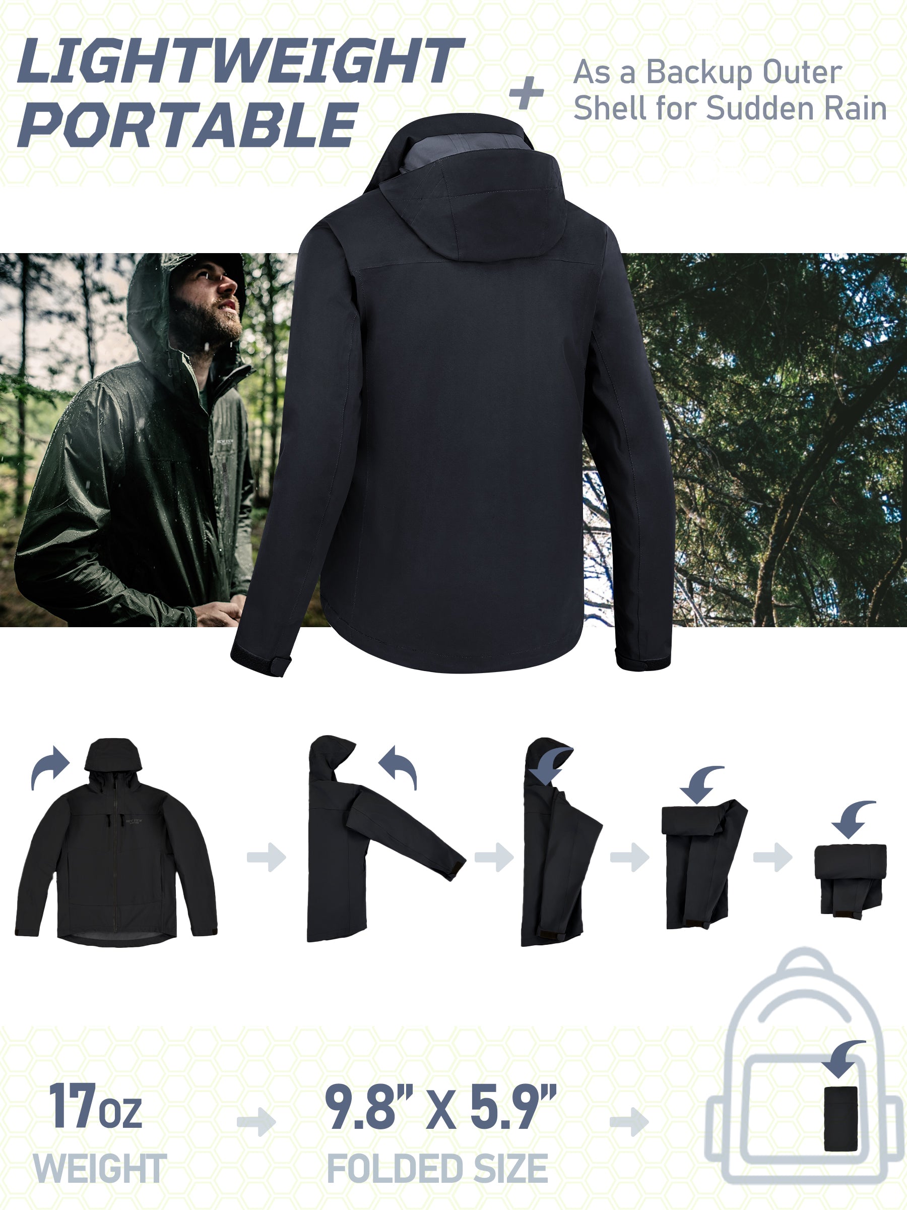 Waterproof Camo Hunting Rain Jacket for Men XXXL / Gray