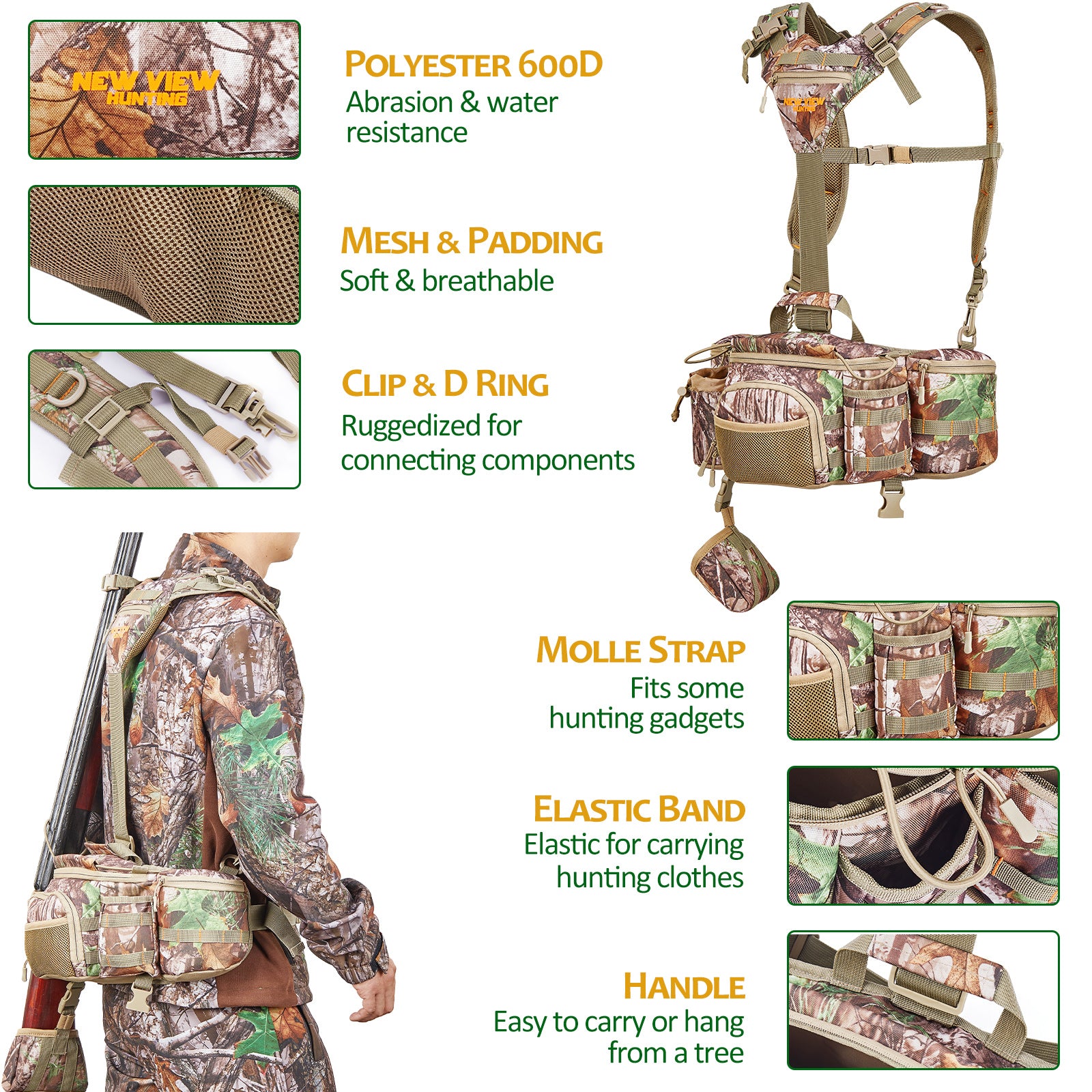 Mossy Oak Brand Camouflage Hunting Waist Pack with Harness, Camo 