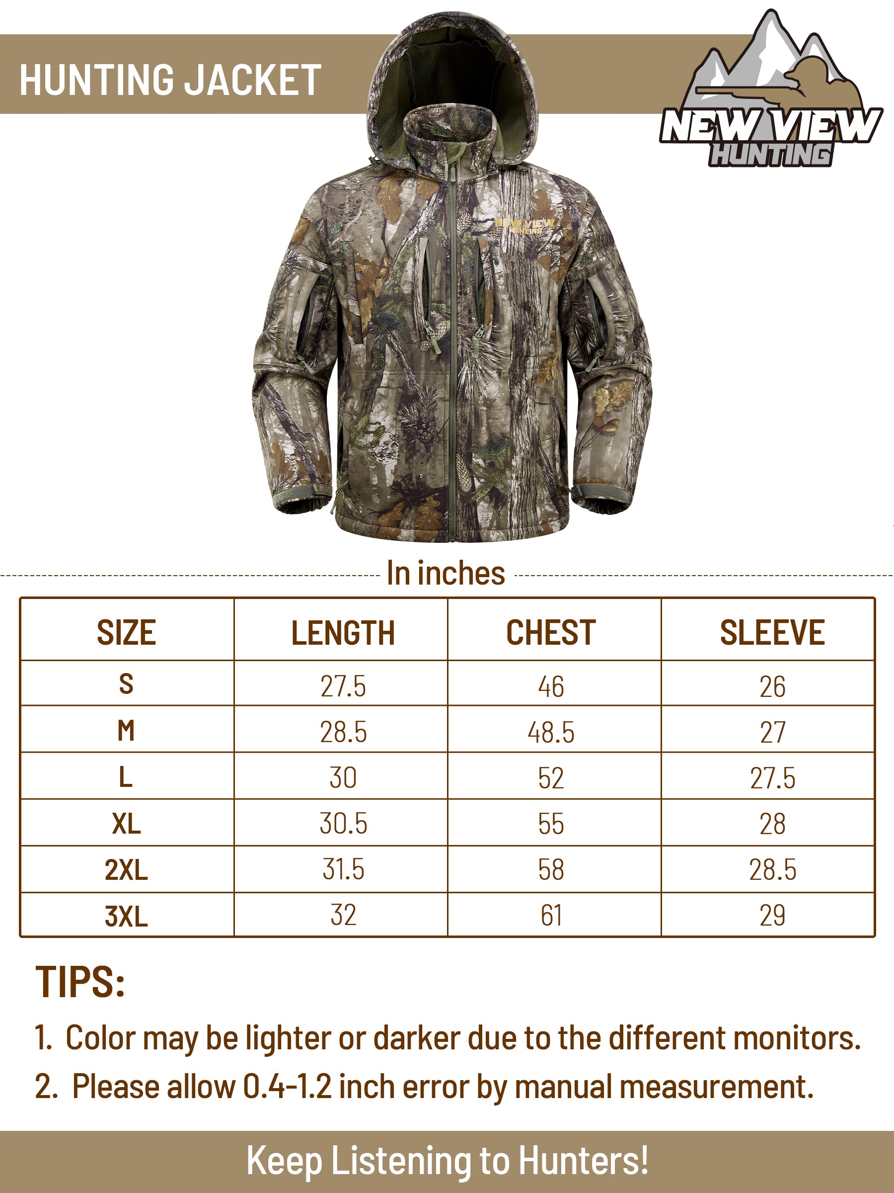 NEW VIEW Hunting Clothes for Men Silent outlet Water Resistant Hunting Duck Deer XL