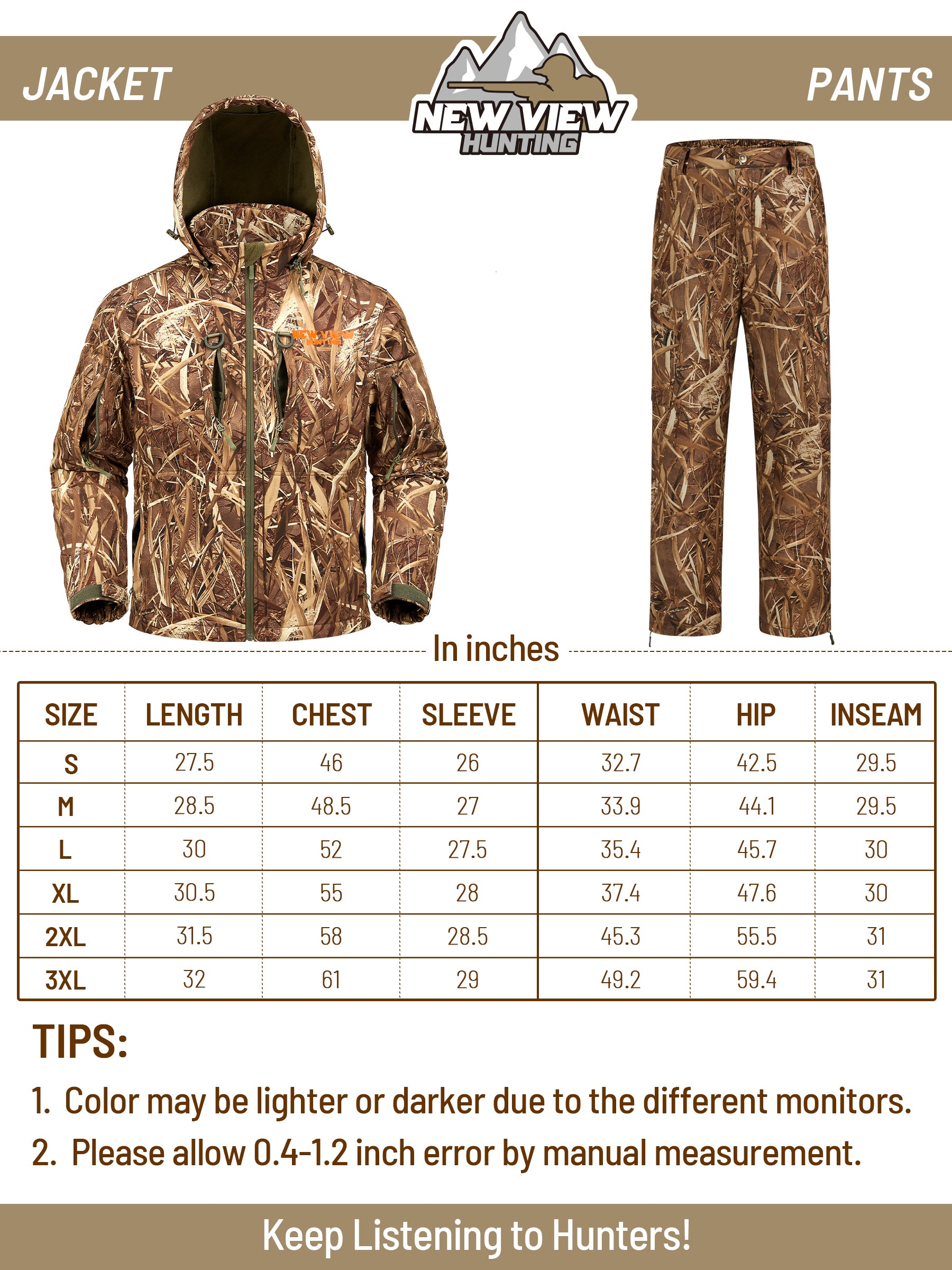 size chart of this hunting suit