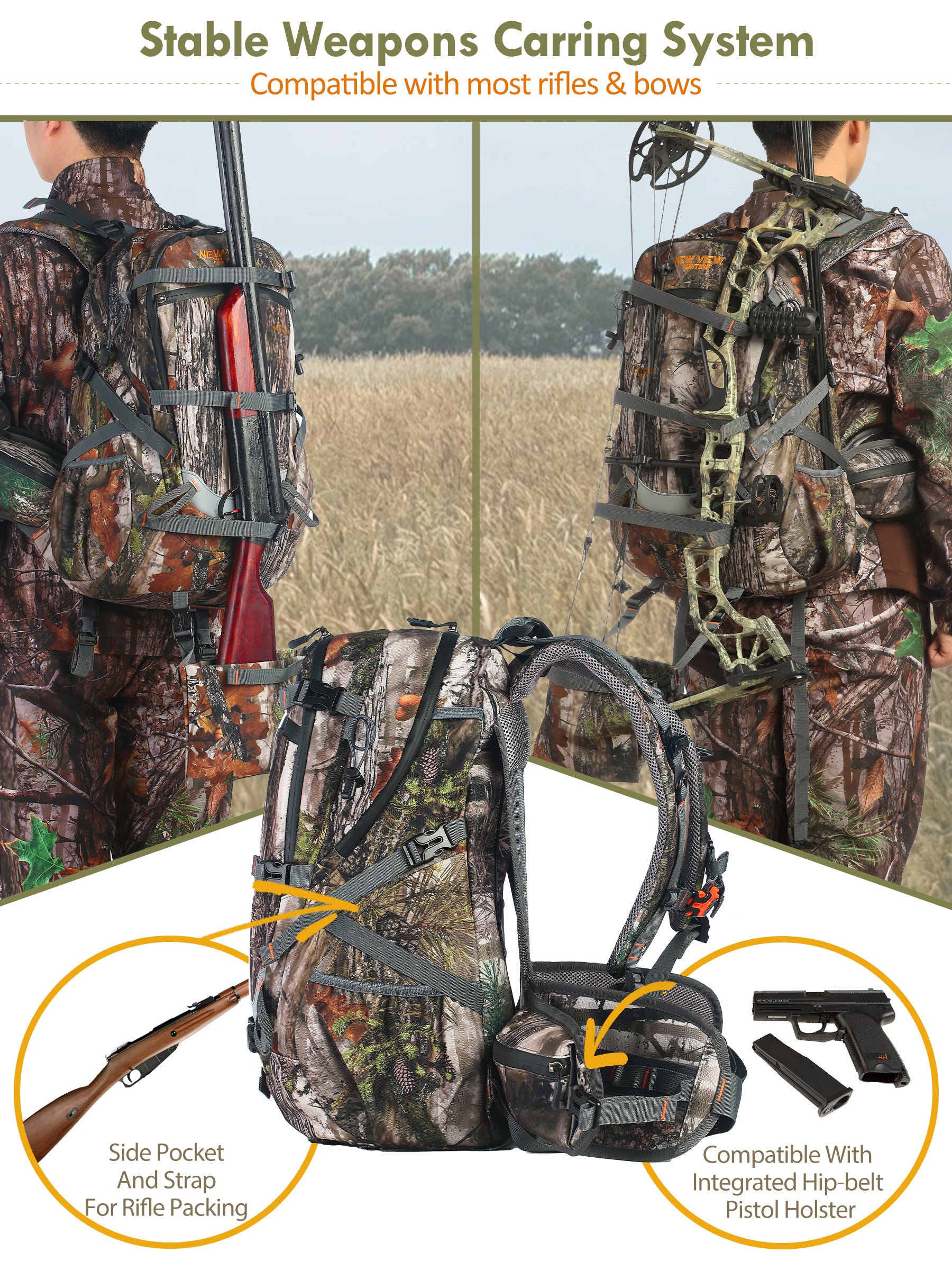 Hunting backpack outlet with bow holder